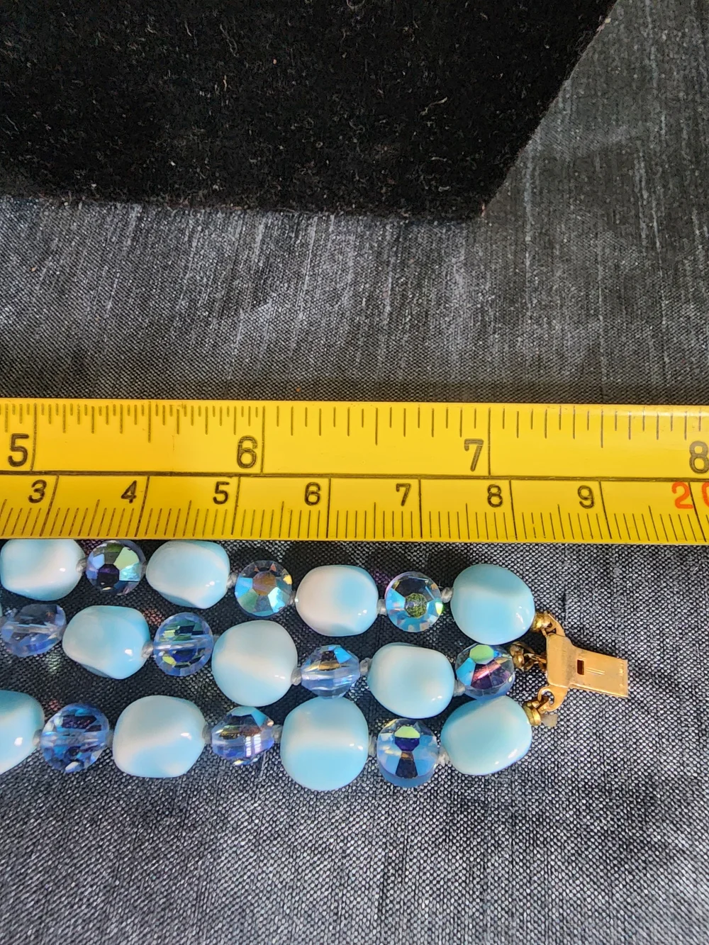 Vintage Signed VOGUE Blue Glass Bead Cluster Bracelet Aurora Borealis